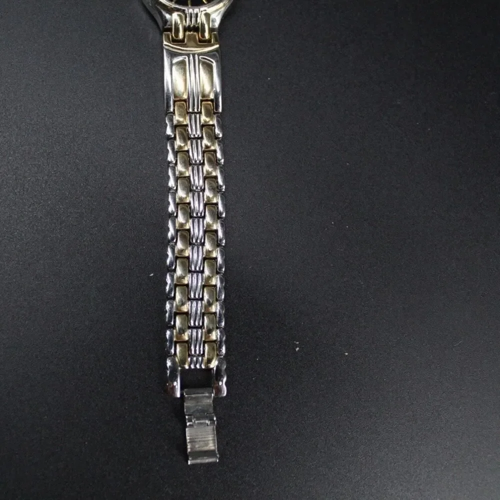 Charles Delon Black Dial Round Silver Tone Case Two Tone Band Watch New battery